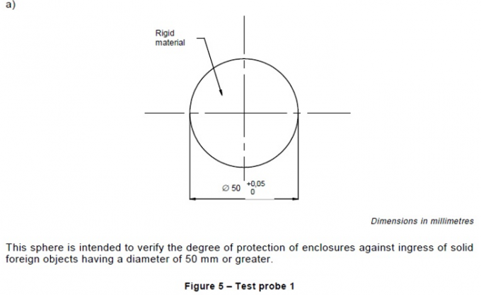 IEC 61032 έλεγχος 1 σχήμα 5 Ф50mm δοκιμής για τα συνημμένα ενάντια στη δοκιμή εισόδου 0