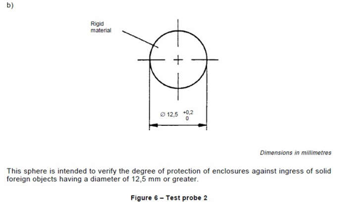 IEC 61032 έλεγχος 2 σχήμα 6 Ф12.5mm δοκιμής για τα συνημμένα ενάντια στη δοκιμή εισόδου 0