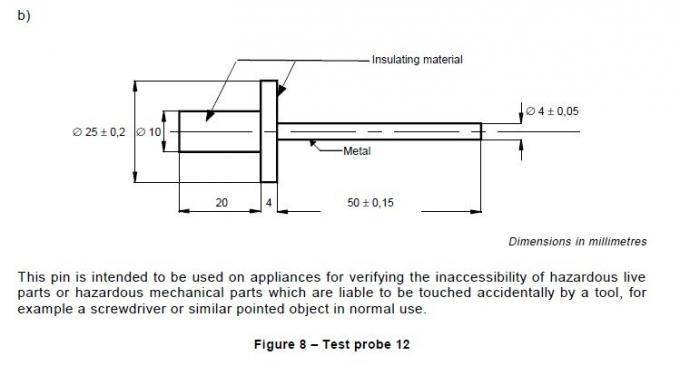 IEC 61032 σχήμα 8 έλεγχος 12 δοκιμής Ф4mm καρφίτσα δοκιμής χάλυβα 0