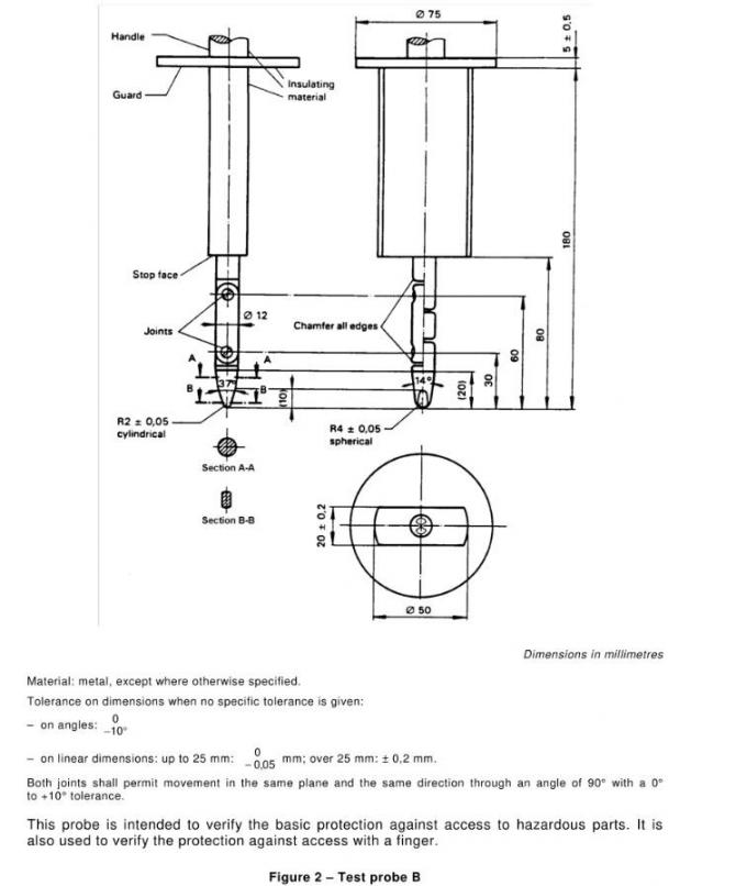 Έλεγχος Β ανοξείδωτου δάχτυλων δοκιμής IEC 60335-1 τυποποιημένος για την ηλεκτρική δοκιμή συσκευών 2